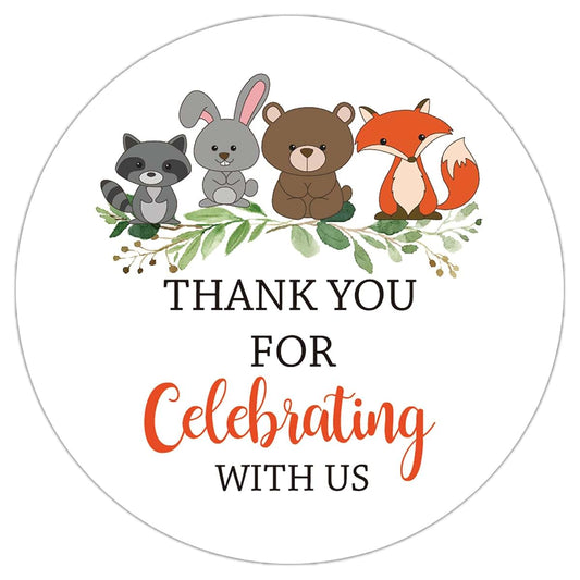 None Brand 2 Inch Thank You for Celebrating with Us Stickers, Baby Shower Thank You Sticker Labels, Woodland Animals