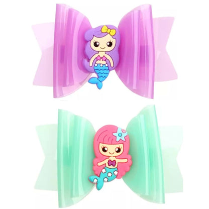 J&J Boutiques 2Pcs Waterproof Jelly Hair Bow on Clip - Girls (E - 3" Purple & Green Bow, 3 Inch Bow)