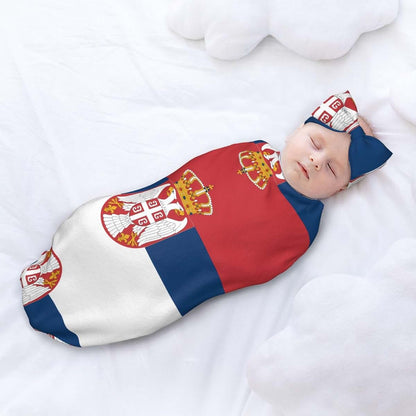 WZYCWB Flag of Serbia Newborn Swaddle Blanket Set, Including Headband, Warm and Comfortable, The Best Gift, a Must-Have