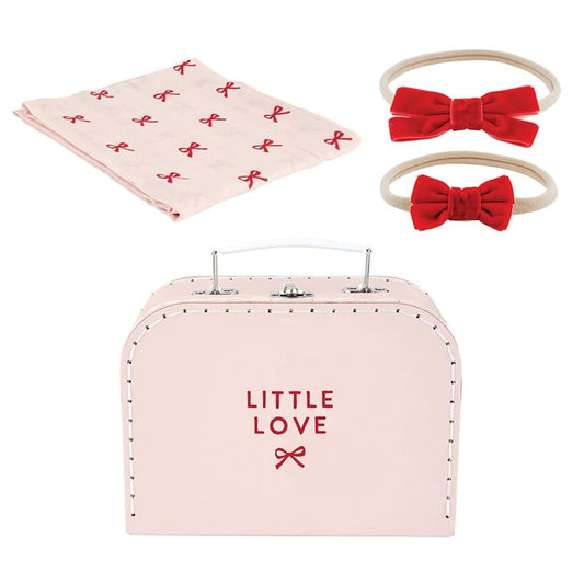 Stephan Baby Mini Suitcase Gift Set - 4 Piece Headbands Blanket & Keepsake Travel Case, 8" x 6", Little Love