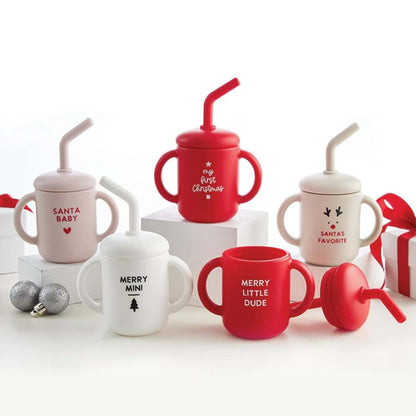 Stephan Baby Silicone Christmas Training Cup with Lid and Straw
