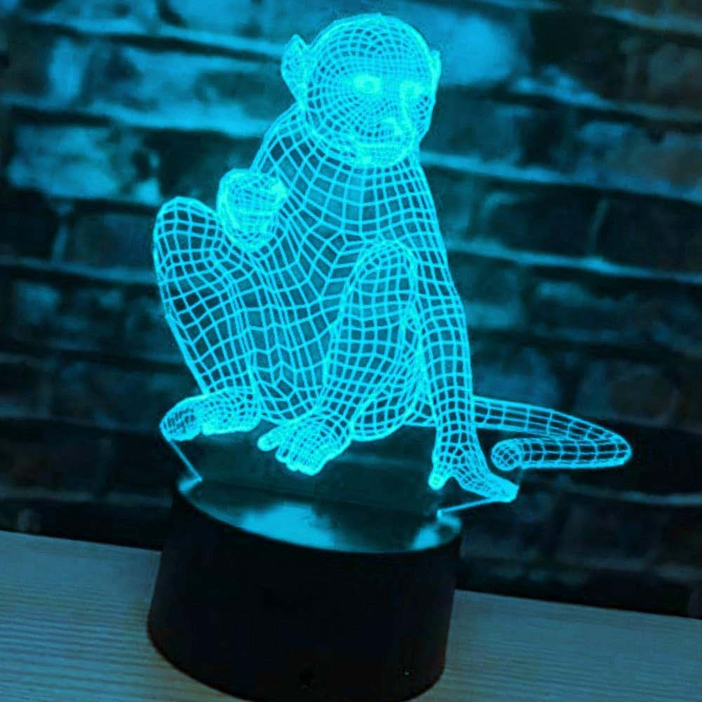 Jinnwell 3D Monkey Night Light Lamp Illusion Led 7 Color Changing Touch Switch