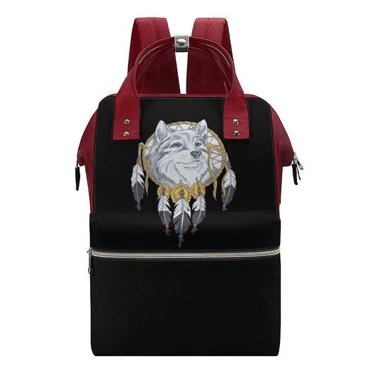 SONGTING Watercolor Wolf and Dreamcatcher Diaper Bag Backpack Travel Waterproof Mommy Bag Nappy Daypack Red-Style