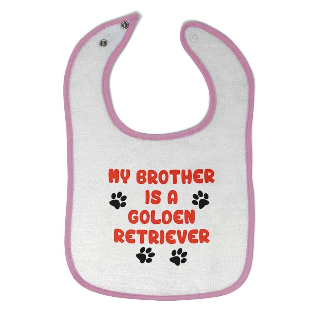 Toddler & Baby Bib with Golden Retriever Dog Lover Design, 100% Cotton Snap Closure, White Soft Pink