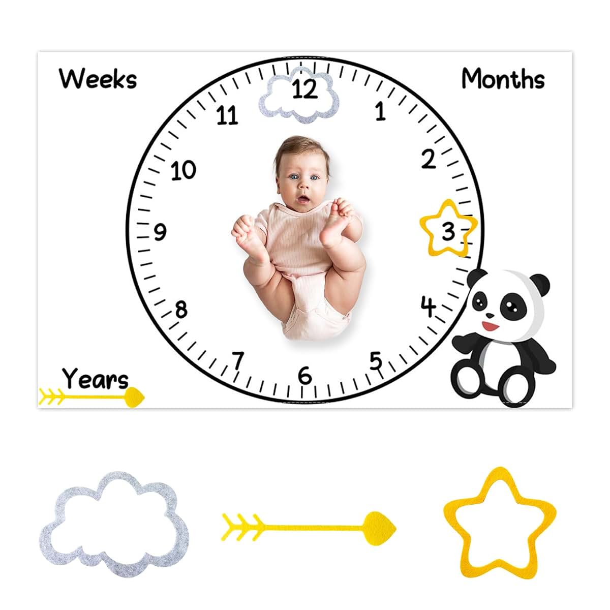 Milestone Photo Backdrop Blanket with Frames for Baby Growth Documentation