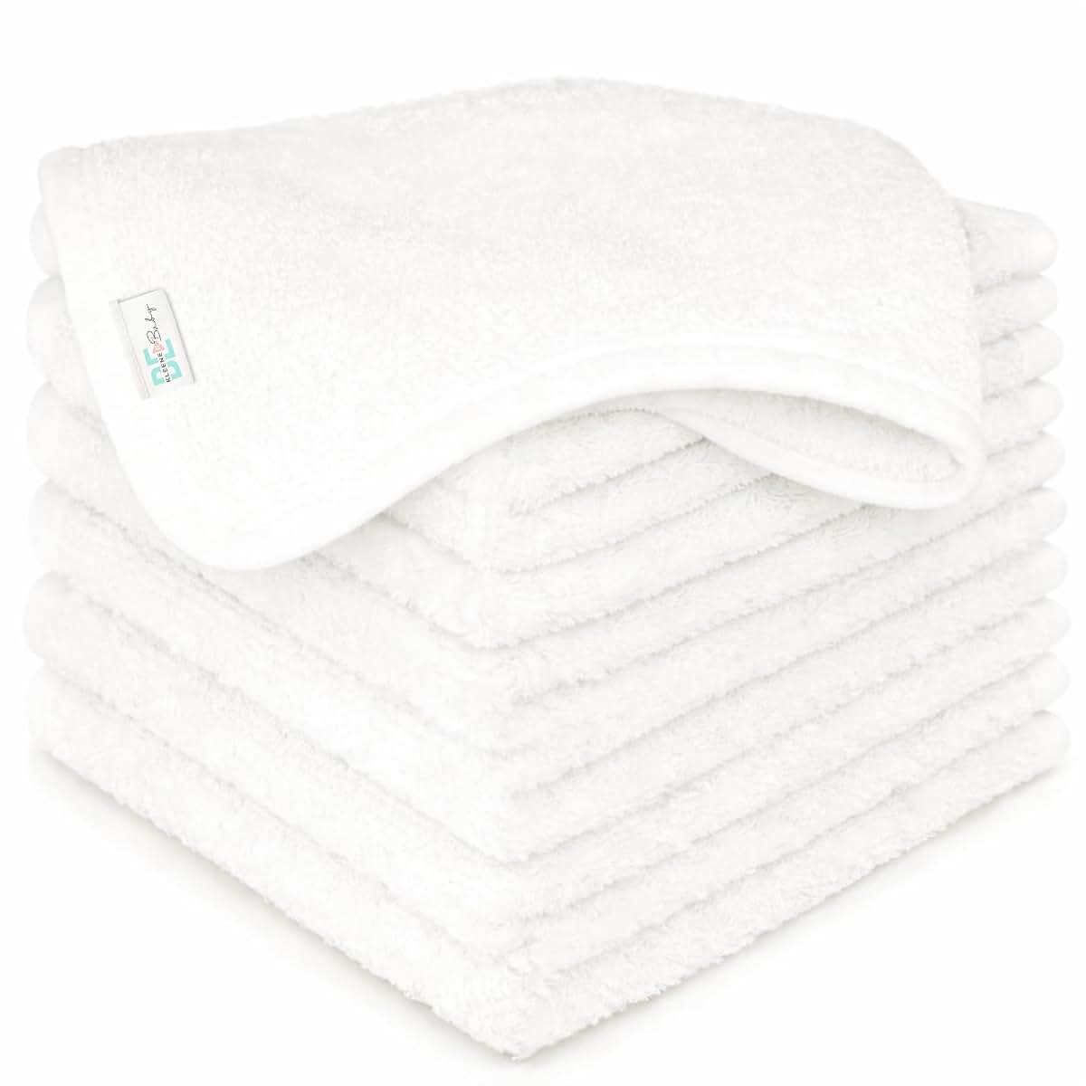 BE KLEENER Baby 100% Organic Cotton Washcloths, White, Soft Absorbent for Babies Face and Body, Newborn, Kids