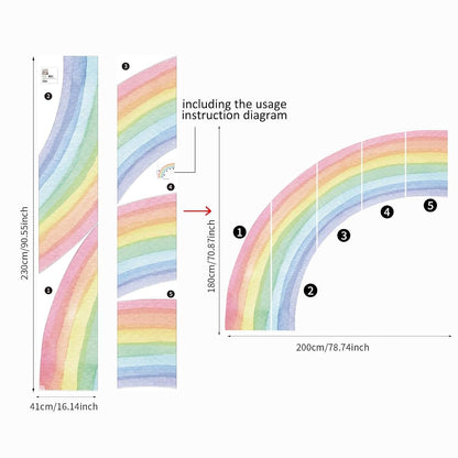Funlife Vinyl Rainbow Wall Mural Stickers, 78.74 x 70.87 Inch Pastel Half Watercolor Peel and Stick for Girls Bedroom