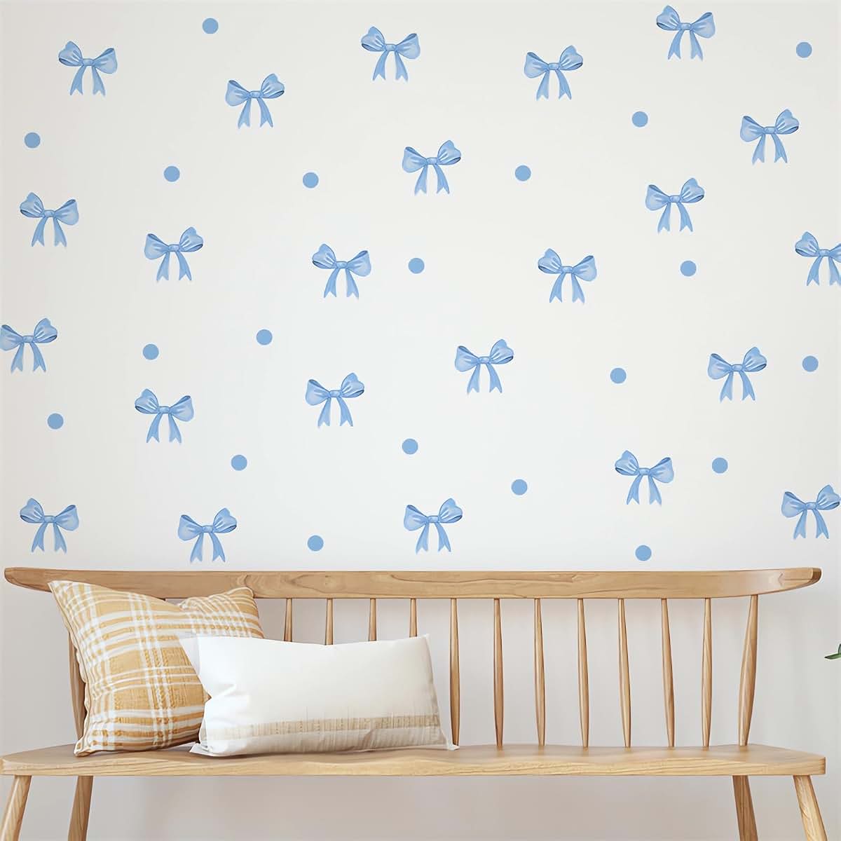 Sacinora Light Blue Bowknots Wall Stickers Polka Dots Decals for Nursery Room