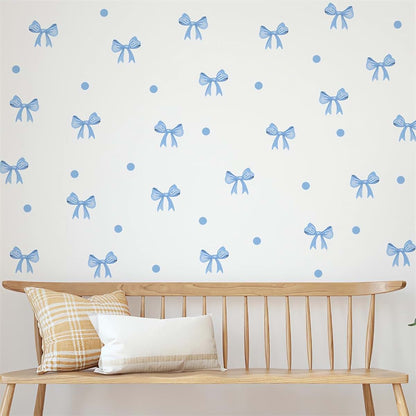 Sacinora Light Blue Bowknots Wall Stickers Polka Dots Decals for Nursery Room