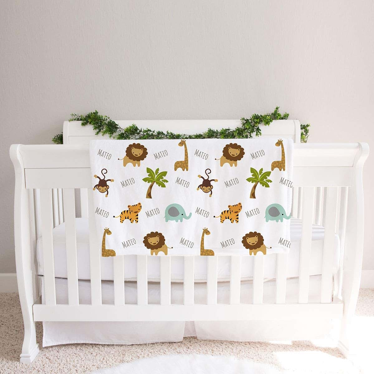 Lovable Gift Co Personalized Fleece Jungle Animals Baby Blanket, Jungle Nursery (photo 2)