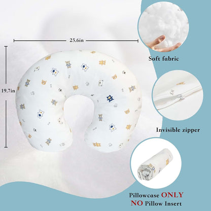 Elyxen Nursing Pillow Cover Soft Cotton Removable Cover for Breastfeeding Pillows Blue Bear