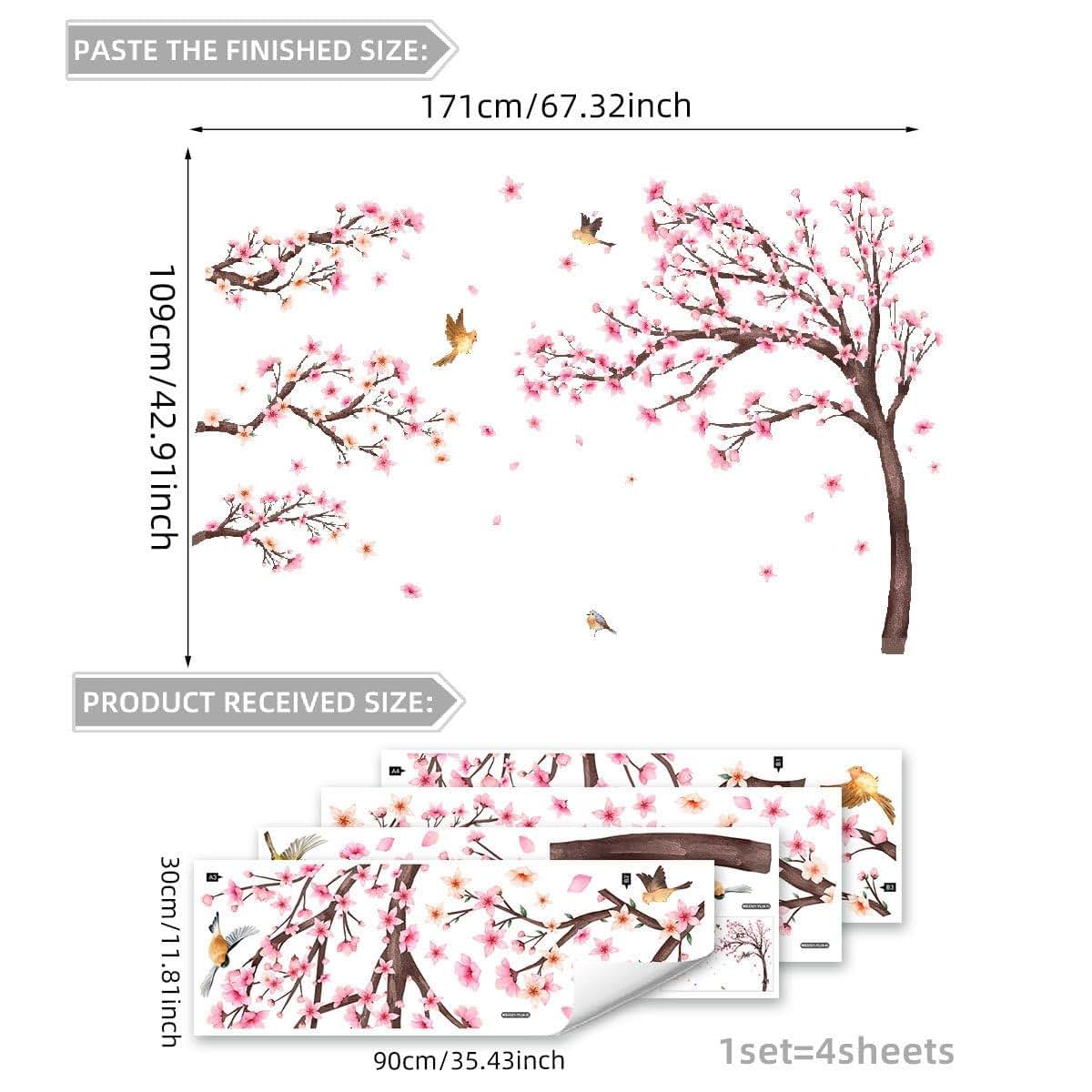 Large Cherry Blossom Tree Wall Stickers Pink Flower Decals