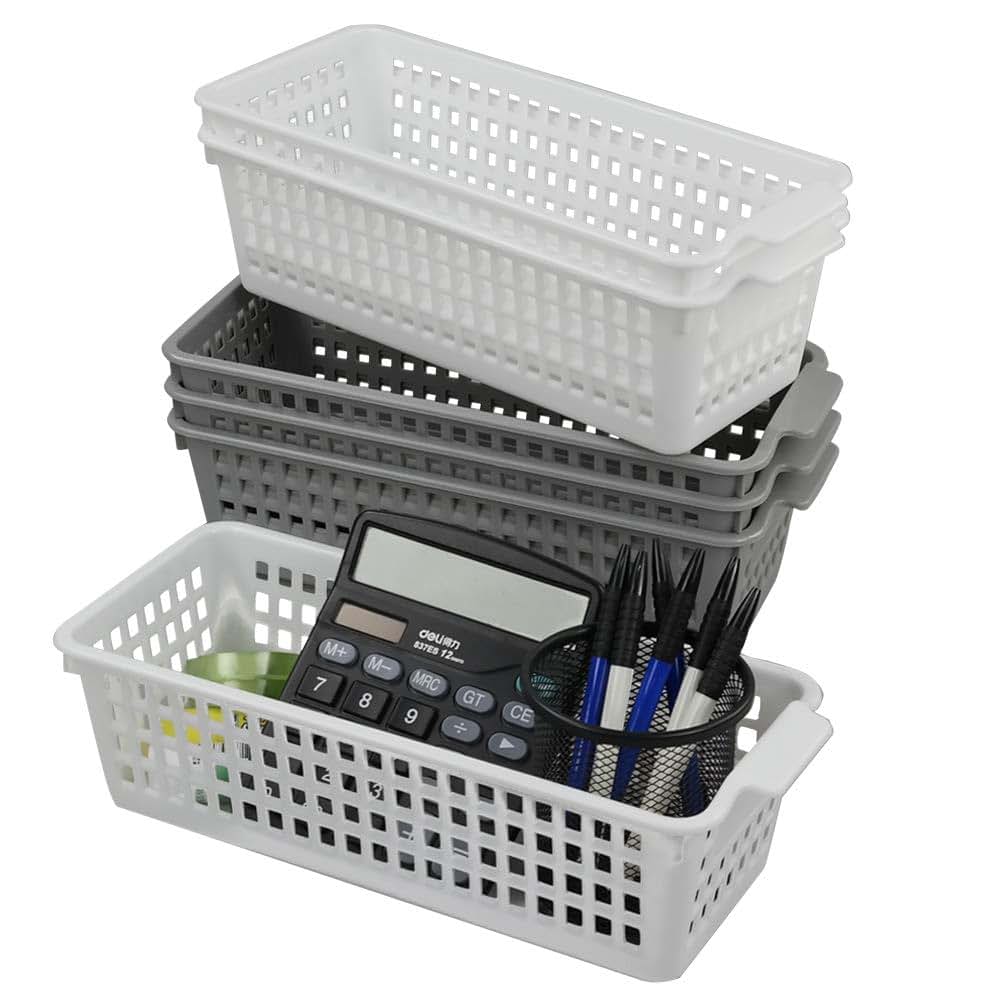Jekiyo 6 Pack Slim Plastic Storage Baskets For Desktop Organization