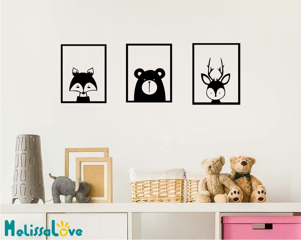 Melissalove Woodland Animal Wall Decals Set | Nordic Style Art Stickers for Kids Room