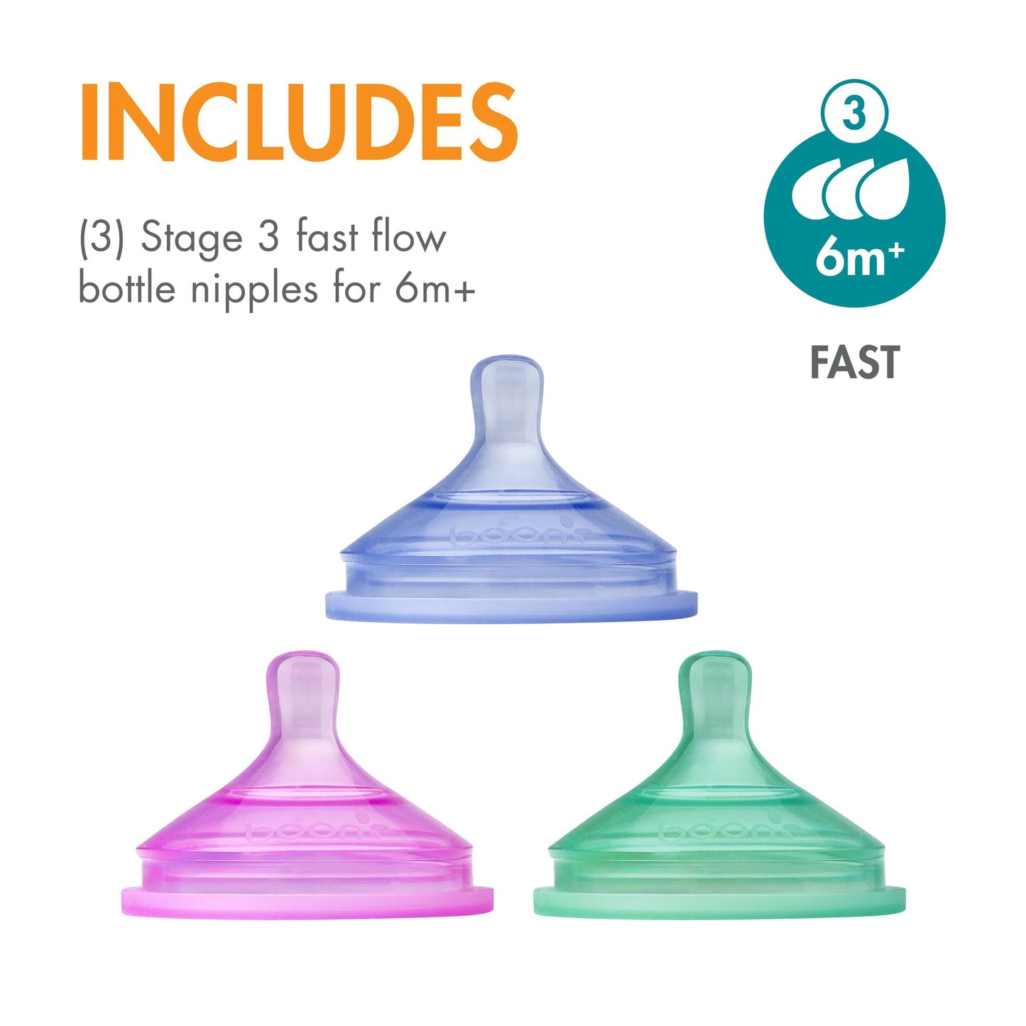 Boon Nursh Silicone Baby Bottle Nipples Fast Flow