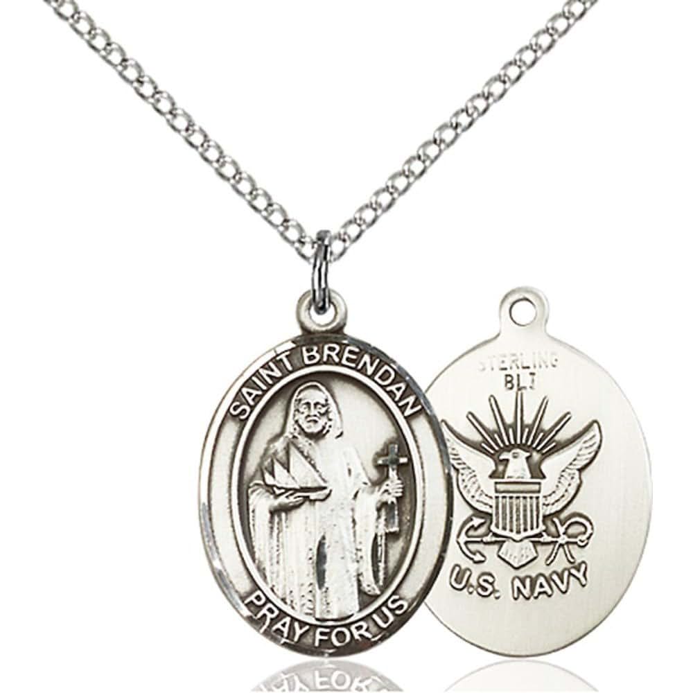 Bonyak Jewelry St. Brendan The Navigator Sterling Silver Oval Medal Pendant, 3/4 x 1/2 inch