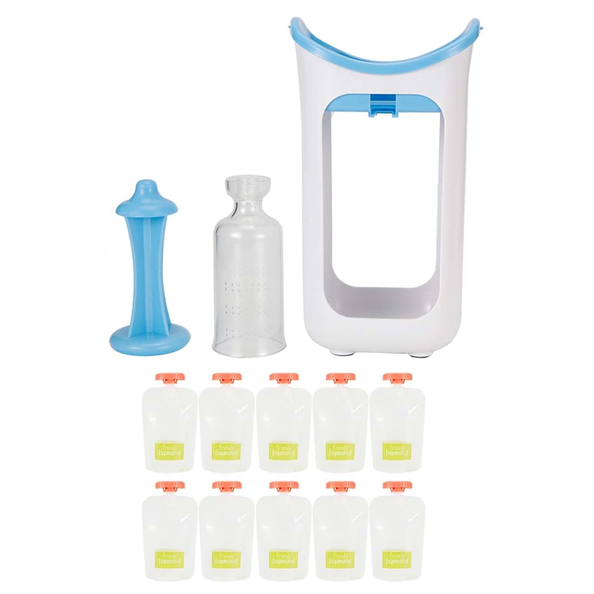 Oumefar Fruit Puree Squeezer with 10 Squeeze Pouches Blue