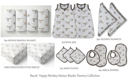 Bacati - Muslin Happy Monkeys Sleeping bag (Wearable Blankets) (Newborn, Gray)