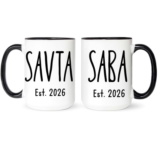 Fabby Gifts Savta And Saba Mugs Set - Hebrew Grandparents Baby Reveal - Pregnancy Announcement Jewish Grandparents