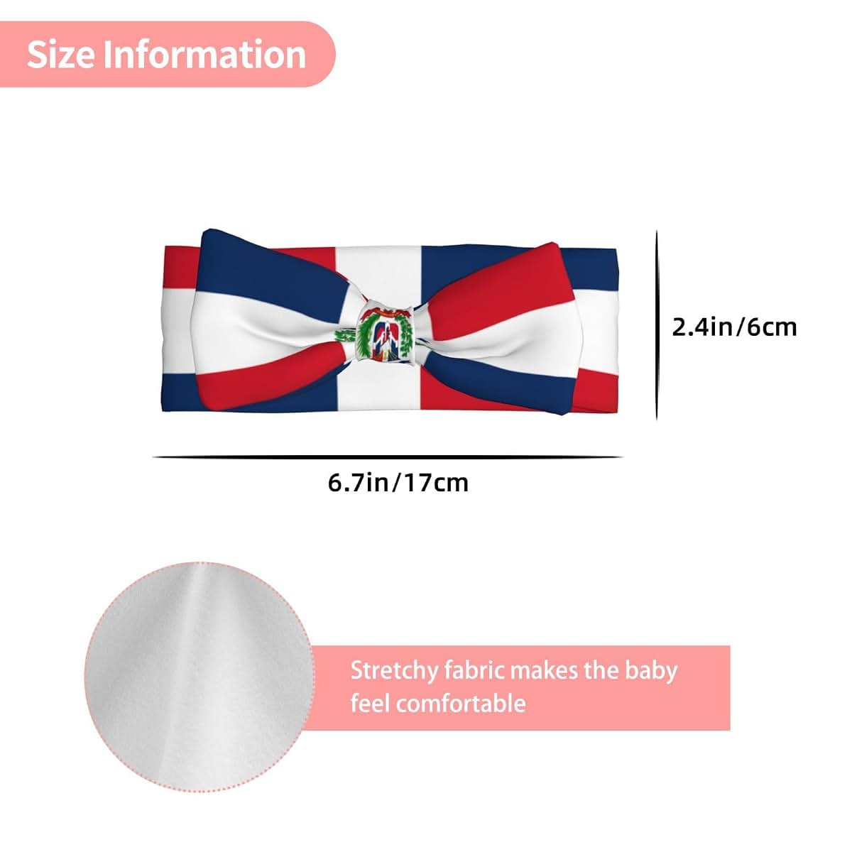 BabyOneStop Baby Bow Headband, 0-6 Months, Soft Elastic, 2.4 x 6.7 Inch