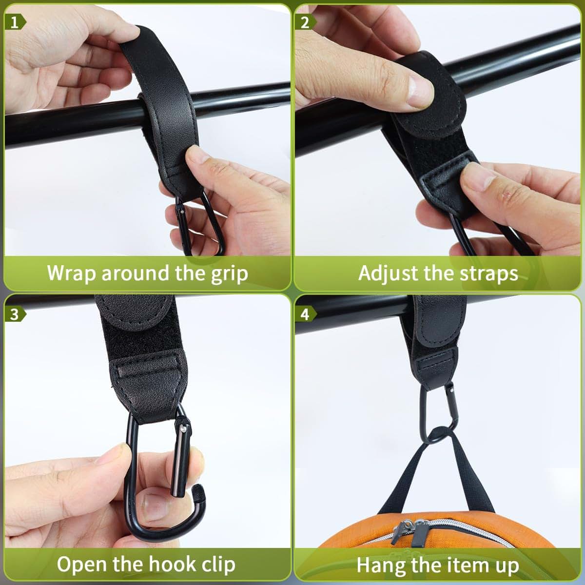 Taefuwr 4 Pack Stroller Hooks, Adjustable Carabiner Clips for Bags