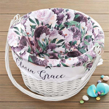 Personalization Universe Personalized Colorful Floral White Easter Basket – Embroidered Floral Basket Liner – Custom (photo 3)