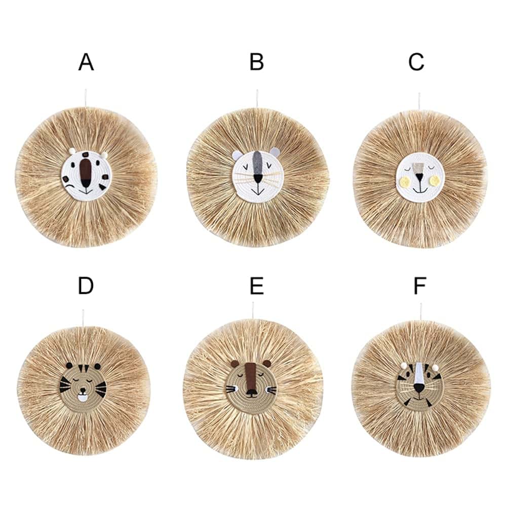Mese Animal Head Hand-Woven Wall Hanging Craft Cartoon Lion Tiger Wall Pendant