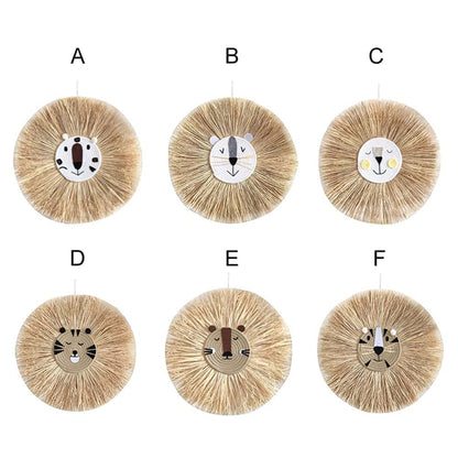 Mese Animal Head Hand-Woven Wall Hanging Craft Cartoon Lion Tiger Wall Pendant