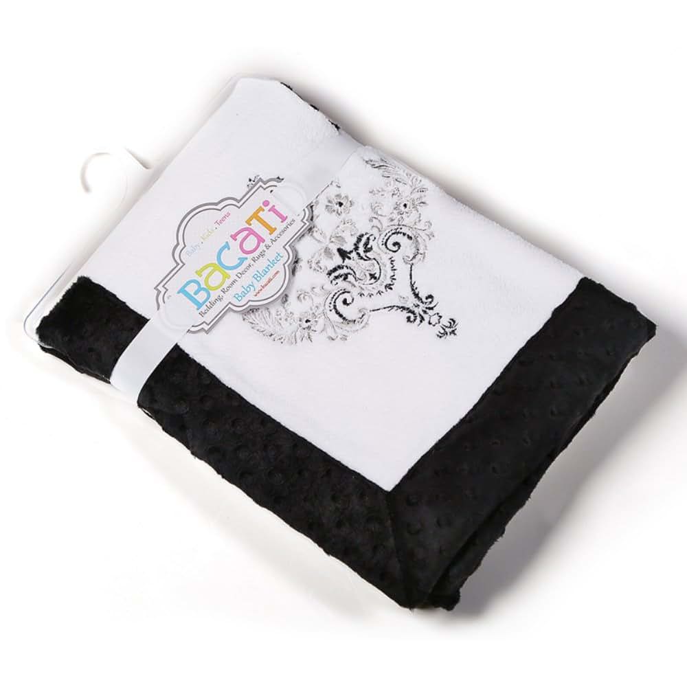 Bacati Damask Baby Blanket in White and Black