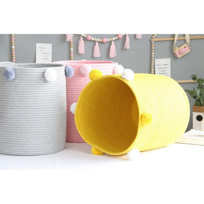 Komagome Cotton Rope Woven Laundry Basket With Fluffy Ball - Gray (photo 4)