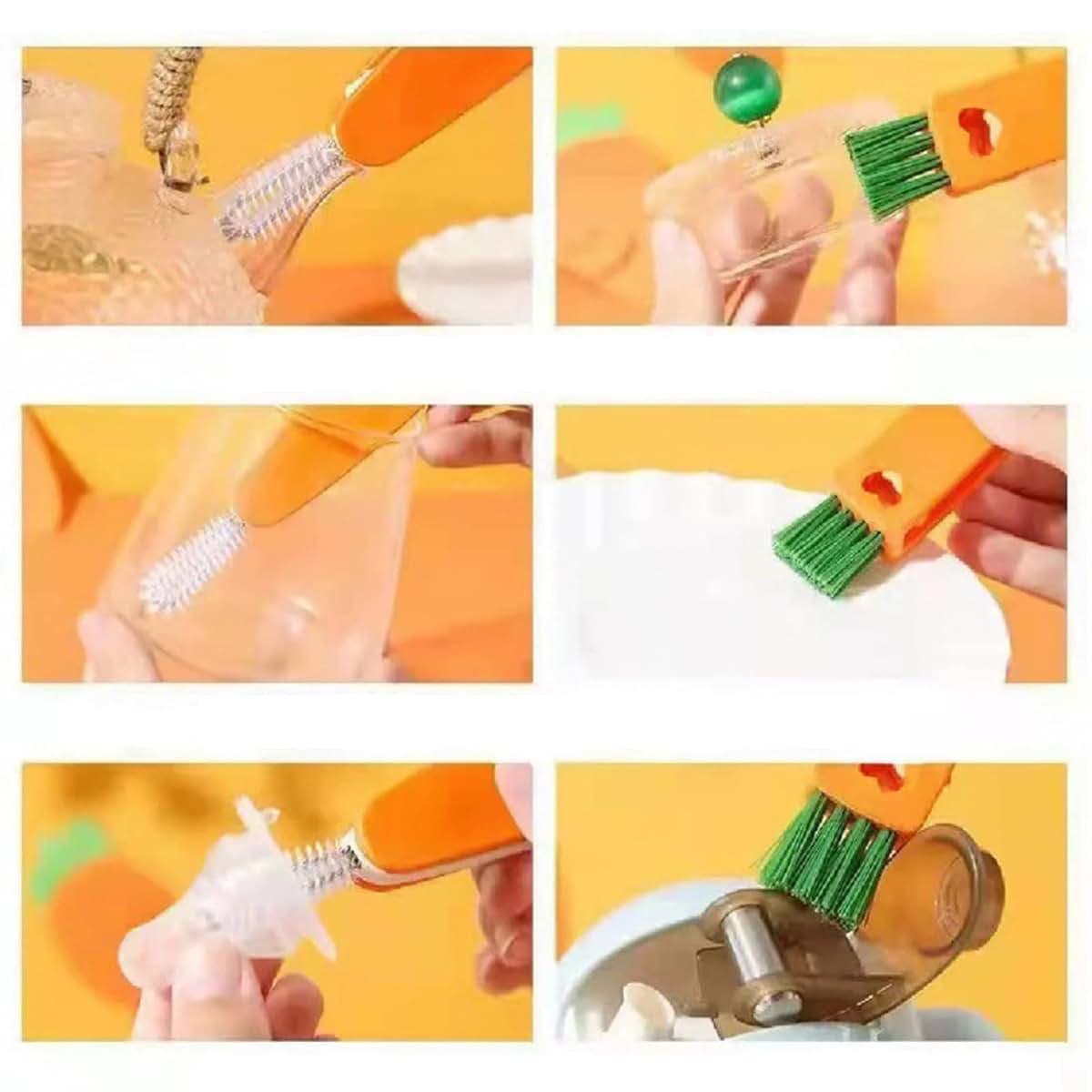 BabyOneStop 3-in-1 Tiny Cleaning Brush, Carrot Shape Cup Lid Cleaner for Bottles, Cups, and Travel