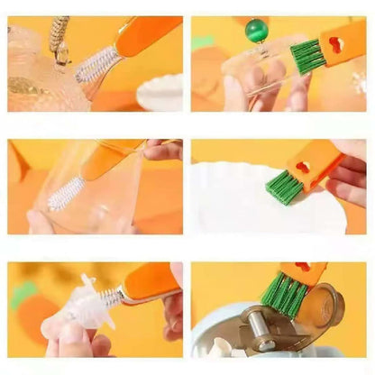 BabyOneStop 3-in-1 Tiny Cleaning Brush, Carrot Shape Cup Lid Cleaner for Bottles, Cups, and Travel