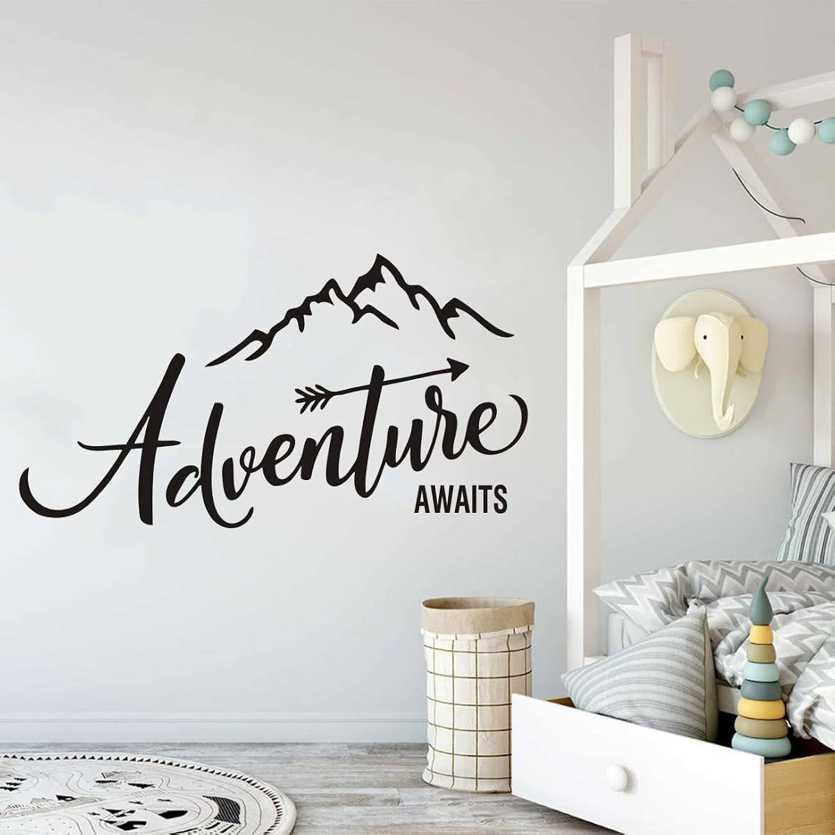 JURUOXIN Adventure Begins Mountain Wall Sticker Black Vinyl Decor