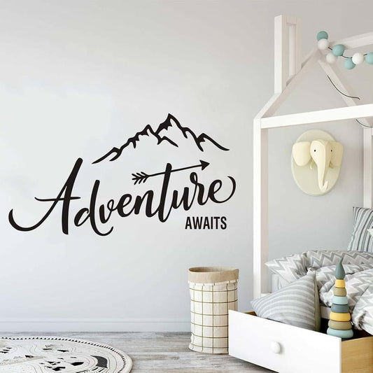 JURUOXIN Adventure Begins Mountain Wall Sticker Black Vinyl Decor