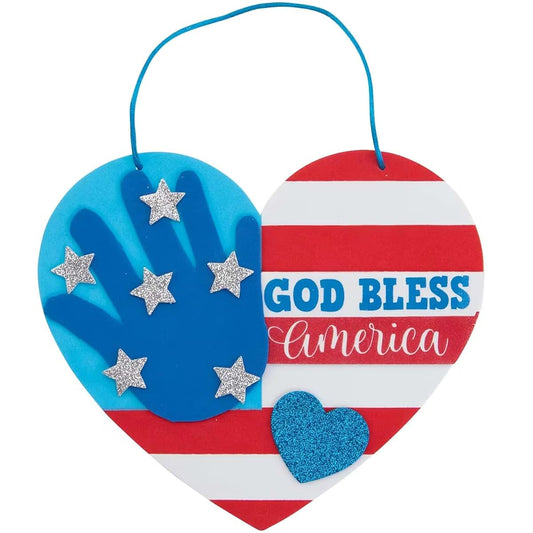 Fun Express Patriotic God Bless America Heart Handprint Sign Craft Kit, 12 Pack