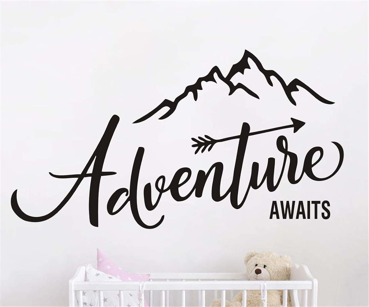 JURUOXIN Adventure Begins Mountain Wall Sticker Black Vinyl Decor