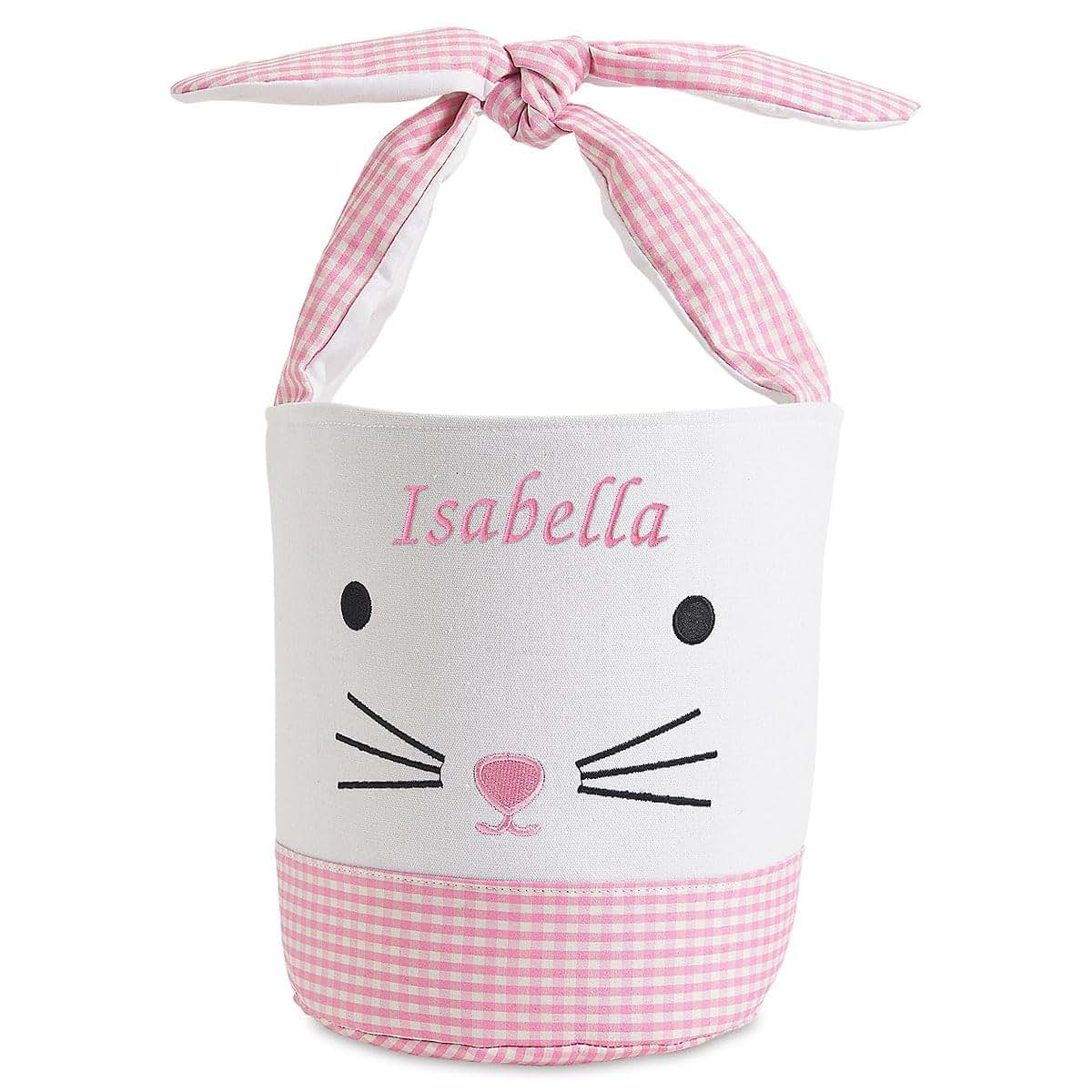 Lillian Vernon Personalized Kids Pink Gingham Easter Bag - 10" Diameter x 10.5"Tall, 100% Polyester Easter Basket, Add