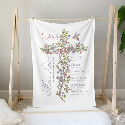 ZEBRA88 Personalized Baptism Blanket for Girl, Custom Floral Cross Christian Blanket, Catholic Christening Gift, Baby (photo 4)