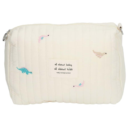 Jopwkuin Diaper Bag Pouch Organizer for Travel, Cotton Dinosaur Embroidery