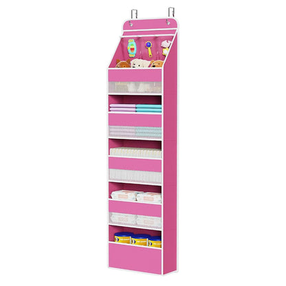 Univivi Fabric Over Door Hanging Organizer, Pink, 6-Shelf, 8 Pockets