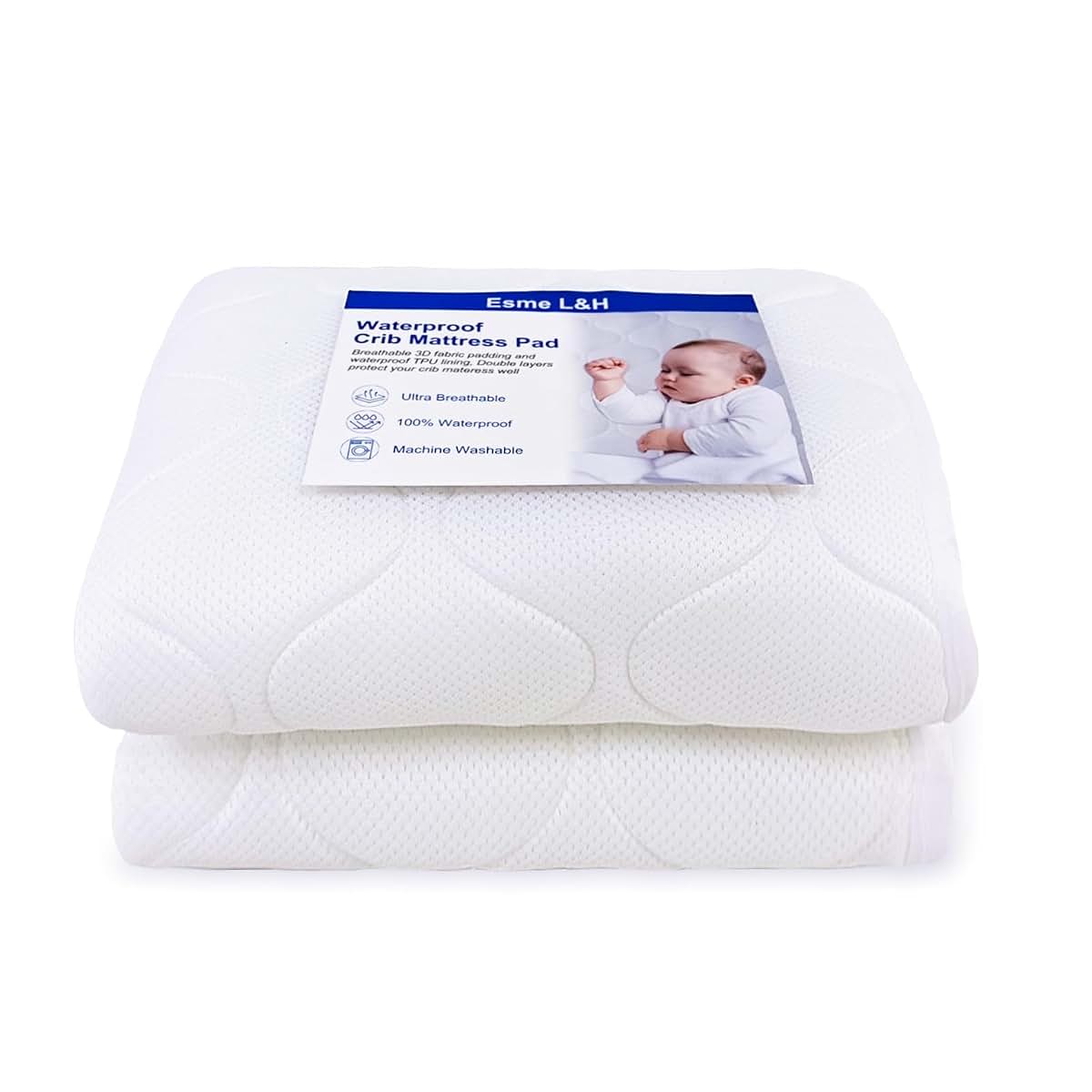 Esme L&H Breathable Crib Mattress Protector, 3D Mesh Waterproof Cover