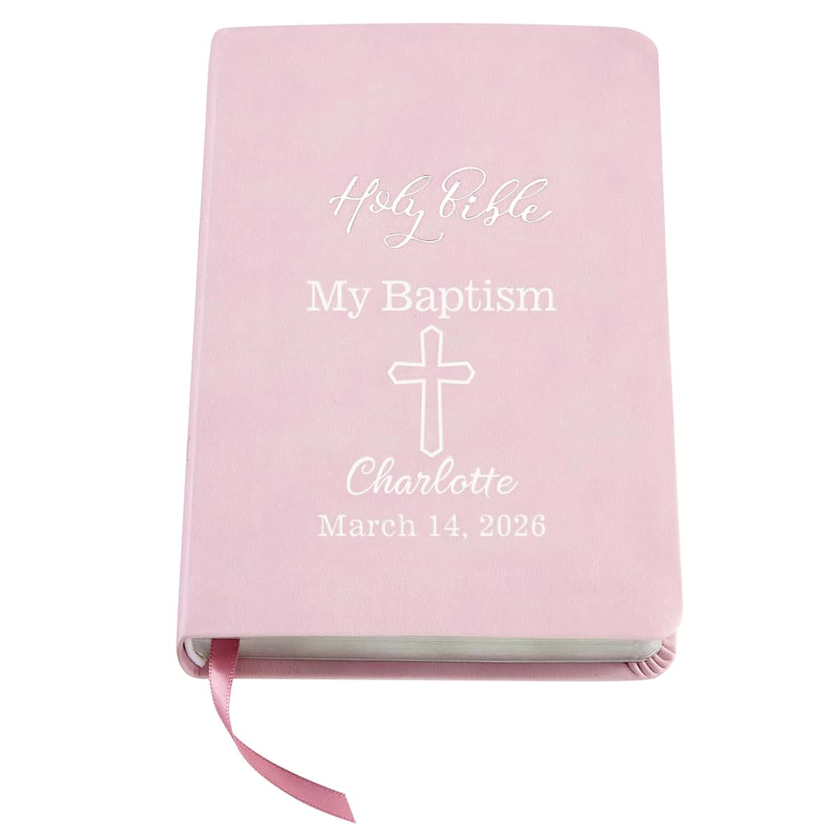 Let's Make Memories Personalized Pink Bible with Silver Foil-Edged Pages