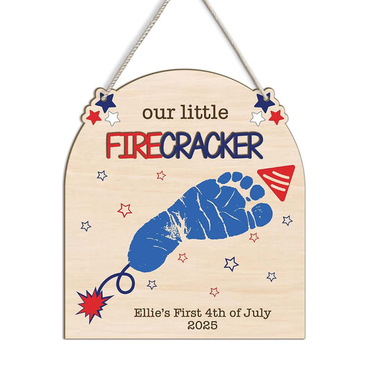 BEETHIS Custom DIY Our Little Firecracker 4th Of July Crafts Baby's First July 4th Footprint Art Sign Craft, Baby 1st