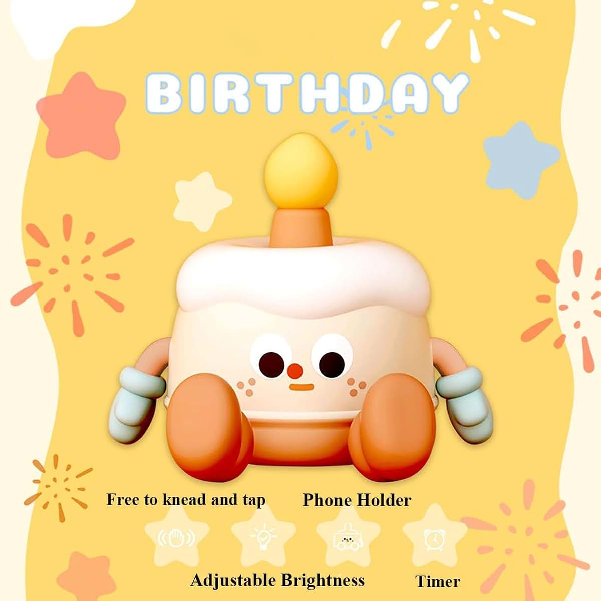 Hamwesh LED Night Lamp, Soft Silicone Birthday Cake Night Light for Kids with Phone Holder & 3 Level Dimming (photo 3)