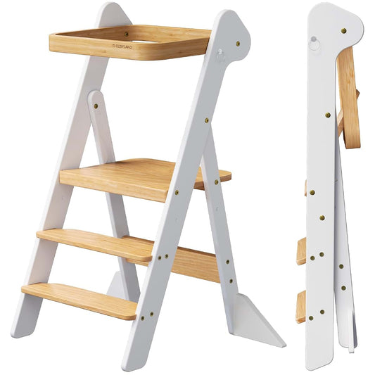 COSYLAND Foldi Foldable Toddler Kitchen Stool - Adjustable Height Standing Tower With Mesh Back