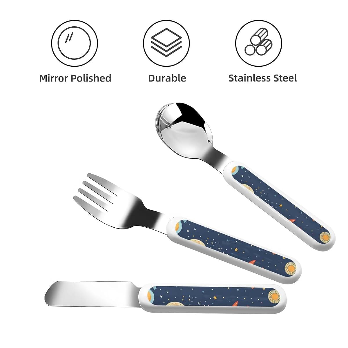 Fzqvslem 3-Piece Children Utensils Set Rocket In Space With Travel Case (photo 3)