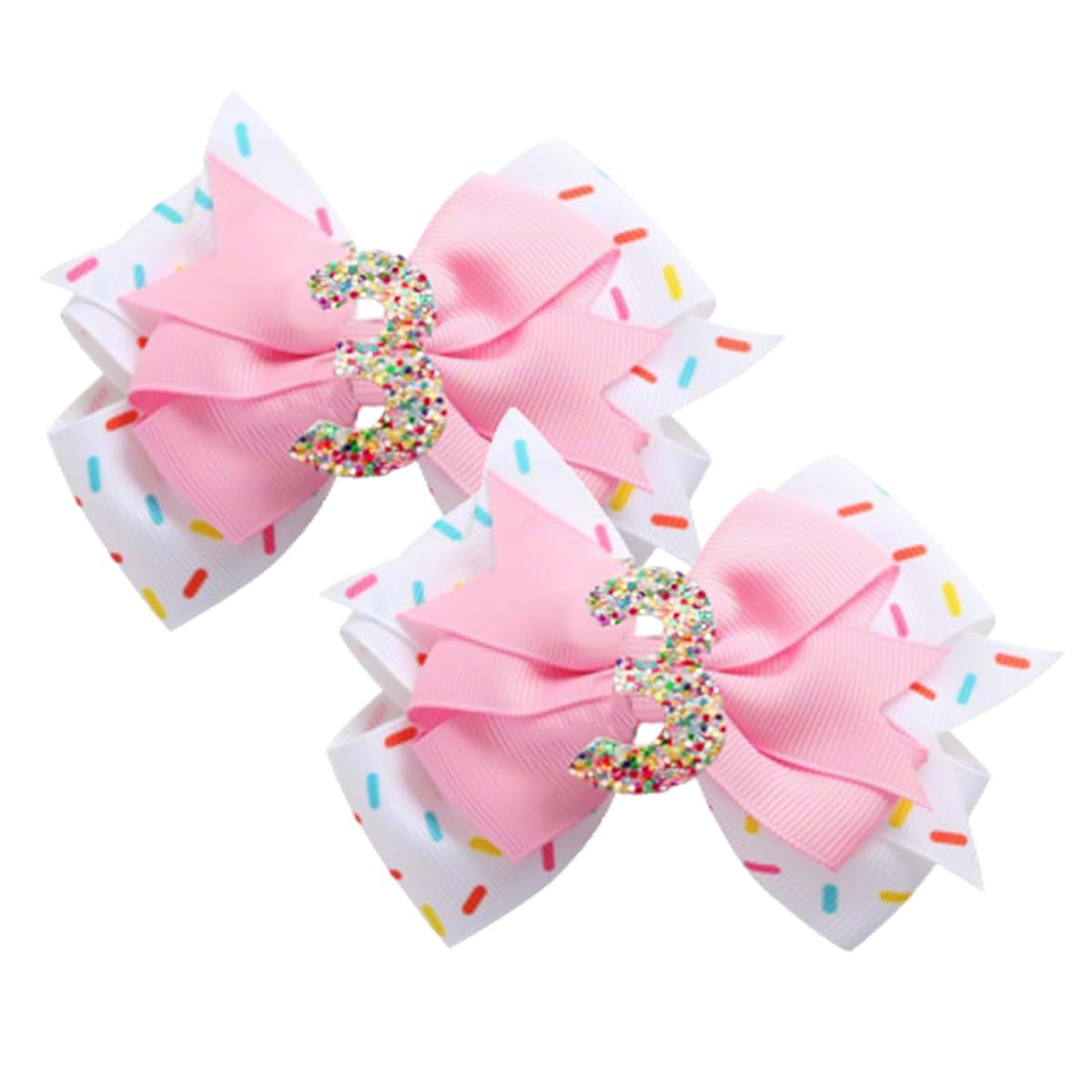 BabyOneStop 2 Pack Birthday Hair Bow for Girls, Pink Glitter Number Hair Clips, 3.5 Inch Party Accessories