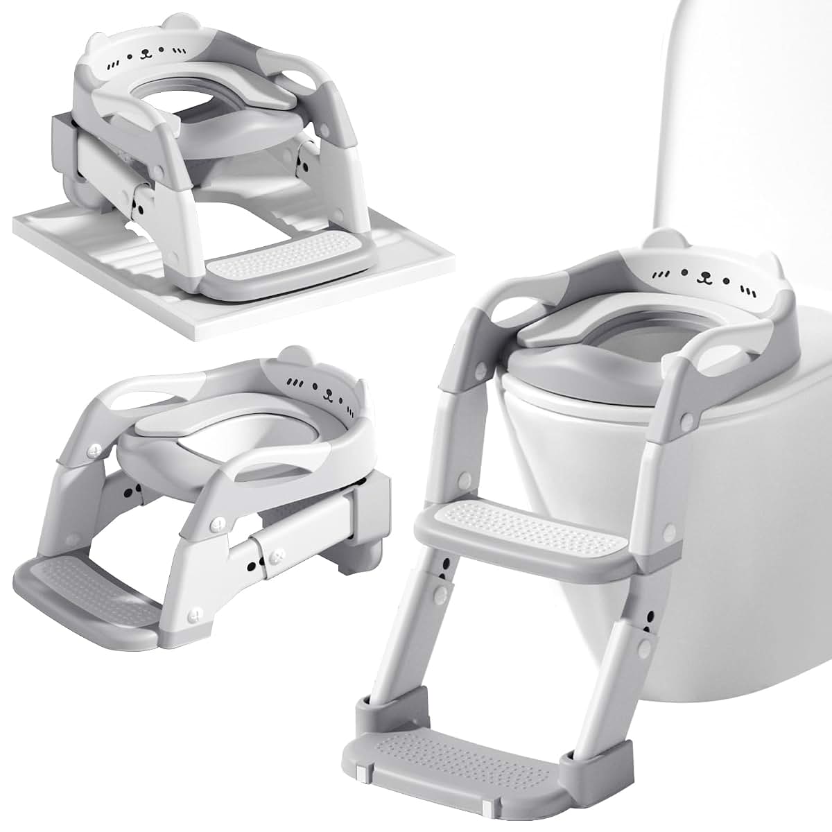 Kimitimi 3-in-1 Potty Training Seat with Step Stool Ladder, Grey