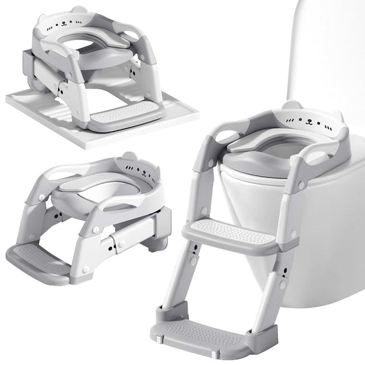 Kimitimi 3-in-1 Potty Training Seat with Step Stool Ladder, Grey