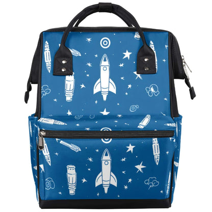 Skonsati Diaper Bag Backpack, Cartoon Rocket Print, Waterproof Multi-Pocket Tote for Parents